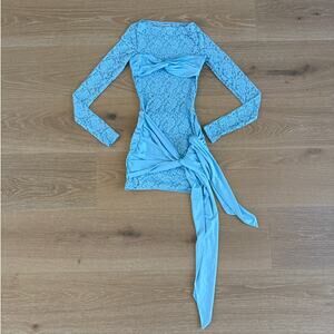 Peppermayo Mini Dress Consie Long Sleeve Lace with Wrap Tie Size XS in Blue